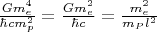 $\frac{Gm_e^4}{\hbar cm_p^2}=\frac{Gm_e^2}{\hbar c}= \frac{m_e^2} {{m_Pl}^2}$