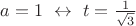 $a=1\ \leftrightarrow\ t=\frac1{\sqrt3}$