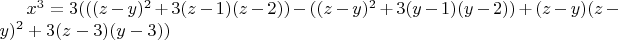 $x^3=3(((z-y)^2+3(z-1)(z-2))-((z-y)^2+3(y-1)(y-2))+(z-y)(z-y)^2+3(z-3)(y-3))$