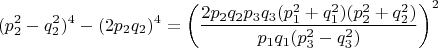 $$(p_2^2-q_2^2)^4-(2p_2q_2)^4=\left ( \dfrac{2p_2q_2p_3q_3(p_1^2+q_1^2)(p_2^2+q_2^2)}{p_1q_1(p_3^2-q_3^2)} \right )^2$$