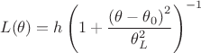 $$L(\theta)=h \left( 1+ \frac{\left(\theta-\theta_0\right)^2}{\theta_L^2} \right)^{-1}$$