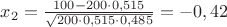 $x_2=\frac{100-200\cdot0,515}{\sqrt{200\cdot0,515\cdot0,485}}=-0,42$ $x_2=\frac{100-200\cdot0,515}{\sqrt{200\cdot0,515\cdot0,485}}=-0,42$