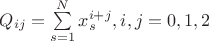 $Q_{ij} = \sum\limits_{s=1}^{N} x_s^{i+j}, i,j=0,1,2$