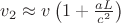 $v_2\approx v\left (1+\frac{aL}{c^2}  \right )$