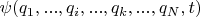 $\psi(q_1, ..., q_i, ..., q_k, ..., q_N, t)$