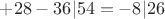 $+28-36|54=-8|26$