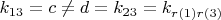 $k_{13} = c \neq d = k_{23} = k_{r(1)r(3)}$