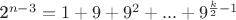 2^{n-3} = 1 + 9 + 9^2 + ... + 9^{\frac {k} {2} - 1}
