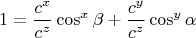 $$1=\frac{c^{x}}{c^{z}}\cos^{x}\beta+\frac{c^{y}}{c^{z}}\cos^{y}\alpha$$