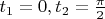 $t_1=0, t_2 = \frac \pi 2$