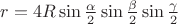 $r = 4R\sin{\frac \alpha 2}\sin{\frac \beta 2}\sin{\frac \gamma 2}$