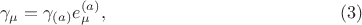 $$
\gamma_{\mu} = \gamma_{(a)} e^{(a)}_{\mu}, \eqno(3)
$$