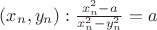 $(x_n,y_n):\frac{x_n^2-a}{x_n^2-y_n^2}=a$