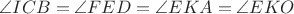 $\angle{ICB}=\angle{FED}=\angle{EKA}=\angle{EKO}$