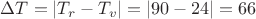 $\Delta{T}=|T_{r}-T_{v}|=|90-24|=66$