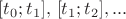 $[t_0 ;t_1 ],\,[t_1 ;t_2 ],...$
