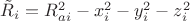 $\tilde{R}_i=R_{ai}^{2}-x_i^2-y_i^2-z_i^2$ $\tilde{R}_i=R_{ai}^{2}-x_i^2-y_i^2-z_i^2$