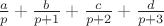 $\frac{a}{p}+\frac{b}{p+1}+\frac{c}{p+2}+\frac{d}{p+3}$ $\frac{a}{p}+\frac{b}{p+1}+\frac{c}{p+2}+\frac{d}{p+3}$