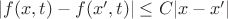 $|f(x,t)-f(x',t)|\le C|x-x'|$