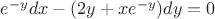 $e^{-y} dx - (2y+xe^{-y}) dy=0$