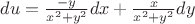 $du=\frac{-y}{x^2+y^2}dx+\frac{x}{x^2+y^2}dy$