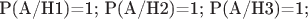 P(A/H1)=1; P(A/H2)=1; P(A/H3)=1;