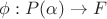 $\phi: P(\alpha )\to F$
