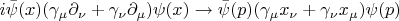 $i\bar\psi(x)(\gamma_\mu\partial_\nu + \gamma_\nu\partial_\mu)\psi(x) \to \bar\psi(p)(\gamma_\mu x_\nu + \gamma_\nu x_\mu)\psi(p)$