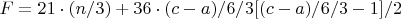 $F=21\cdot(n/3)+36\cdot{(c-a)/6/3\cdotn[(c-a)/6/3-1]/2}$