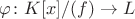 $\varphi\colon K[x]/(f)\to L$
