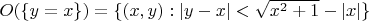 $O(\{y=x\})=\{(x,y):\lvert y-x\rvert<\sqrt{x^2+1}-\lvert x\rvert\}$