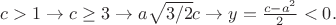 $c>1\to c\ge 3\to a\aprox \sqrt{3/2}c\to y=\frac{c-a^2}{2}<0.$