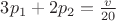$3 p_1 + 2 p_2  = \frac {v}{20}$