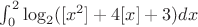 $\int_{0}^{2} \log_{2}([x^2]+4[x]+3) dx$
