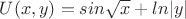 $U(x,y)=sin\sqrt x + ln|y|$