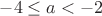 $-4 \leq a<-2$