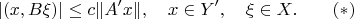 $$|(x,B\xi)|\le c\|A'x\|,\quad x\in Y',\quad \xi\in X.\qquad (*)$$