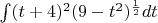 $\int (t+4)^2 (9-t^2)^{\frac{1}{2}} dt$