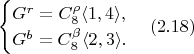 $$\begin{cases}
		G^r = C_8^{\rho} \langle 1, 4 \rangle,\\
		G^b = C_8^{\beta} \langle 2, 3 \rangle.
	\end{cases} (2.18)$$