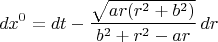 $$
dx^0 = dt - \frac{\sqrt{a r (r^2+b^2)}}{b^2 + r^2 - a r} \, dr
$$