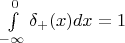 $\int\limits_{-\infty}^0 \delta_+(x)dx=1$