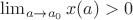 $\lim_{a\to a_0}x(a)> 0$ $\lim_{a\to a_0}x(a)> 0$