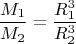 $$\frac{M_1}{M_2}=\frac{R_1^3}{R_2^3}$$