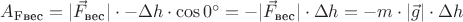 $A_{\text{Fвес}} = |\vec F_{\text{вес}}| \cdot -\Delta h \cdot \cos 0^{\circ} = -|\vec F_{\text{вес}}| \cdot \Delta h = - m \cdot |\vec g| \cdot \Delta h$