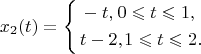 $${{x}_{2}}( t )=\left\{ \begin{align}
  & -t, {_}0\leqslant t\leqslant 1, \\ 
 & t-{{2,}_}{_}1\leqslant t\leqslant 2. \\ 
\end{align}$$