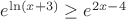 $e^{\ln(x+3)}\geq e^{2x-4}$