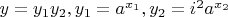 $y=y_1y_2, y_1=a^{x_1}, y_2=i^2a^{x_2}$