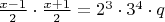 $\frac{x-1}2\cdot \frac{x+1}2=2^3\cdot 3^4 \cdot q$
