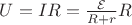 $U=IR=\frac{\mathcal{E}}{R+r}R$