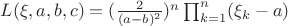 $L(\xi , a, b, c) = (\frac 2 {(a-b)^2})^n \prod _{k=1} ^n (\xi_k - a)$